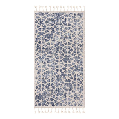 Tapis Scandinave à franges tressées - Bleu