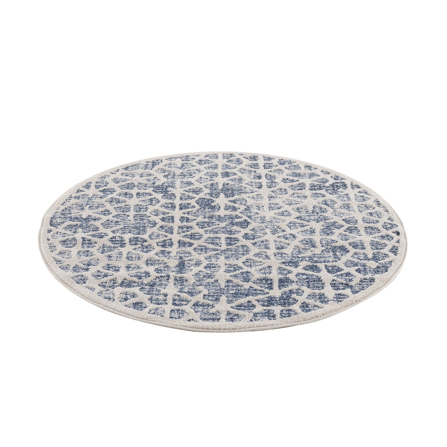 Tapis rond Scandinave tressées - Bleu et Crème