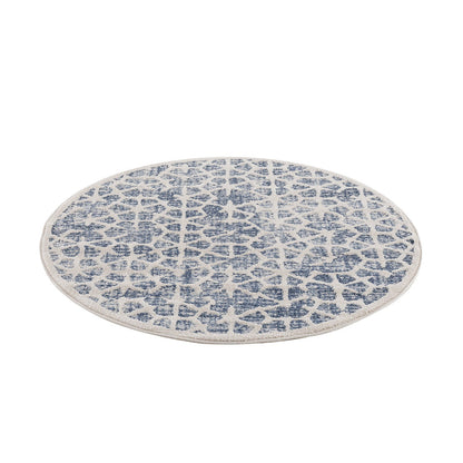 Tapis rond Scandinave tressées - Bleu et Crème