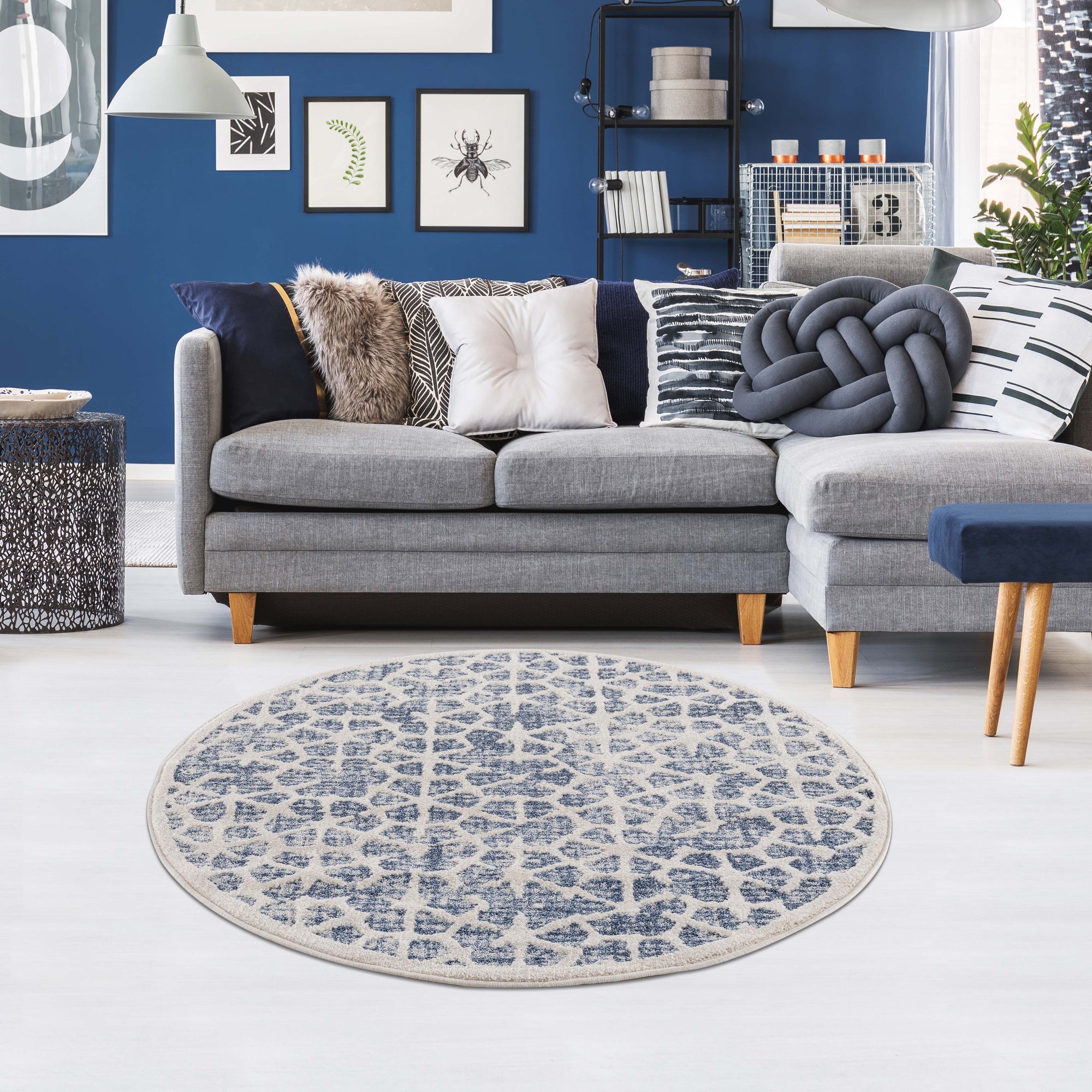 Tapis rond Scandi tressées - Bleu – STUDIO DECO