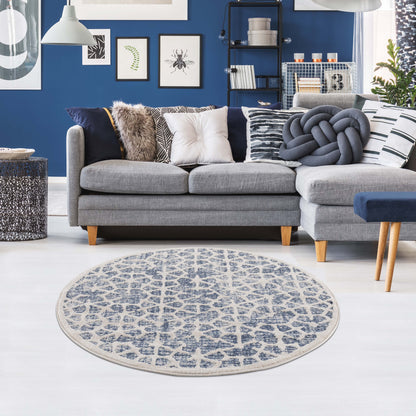 Tapis rond Scandinave tressées - Bleu et Crème