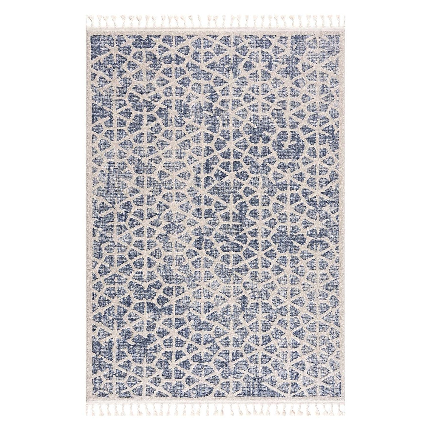 Tapis Scandinave à franges tressées - Bleu