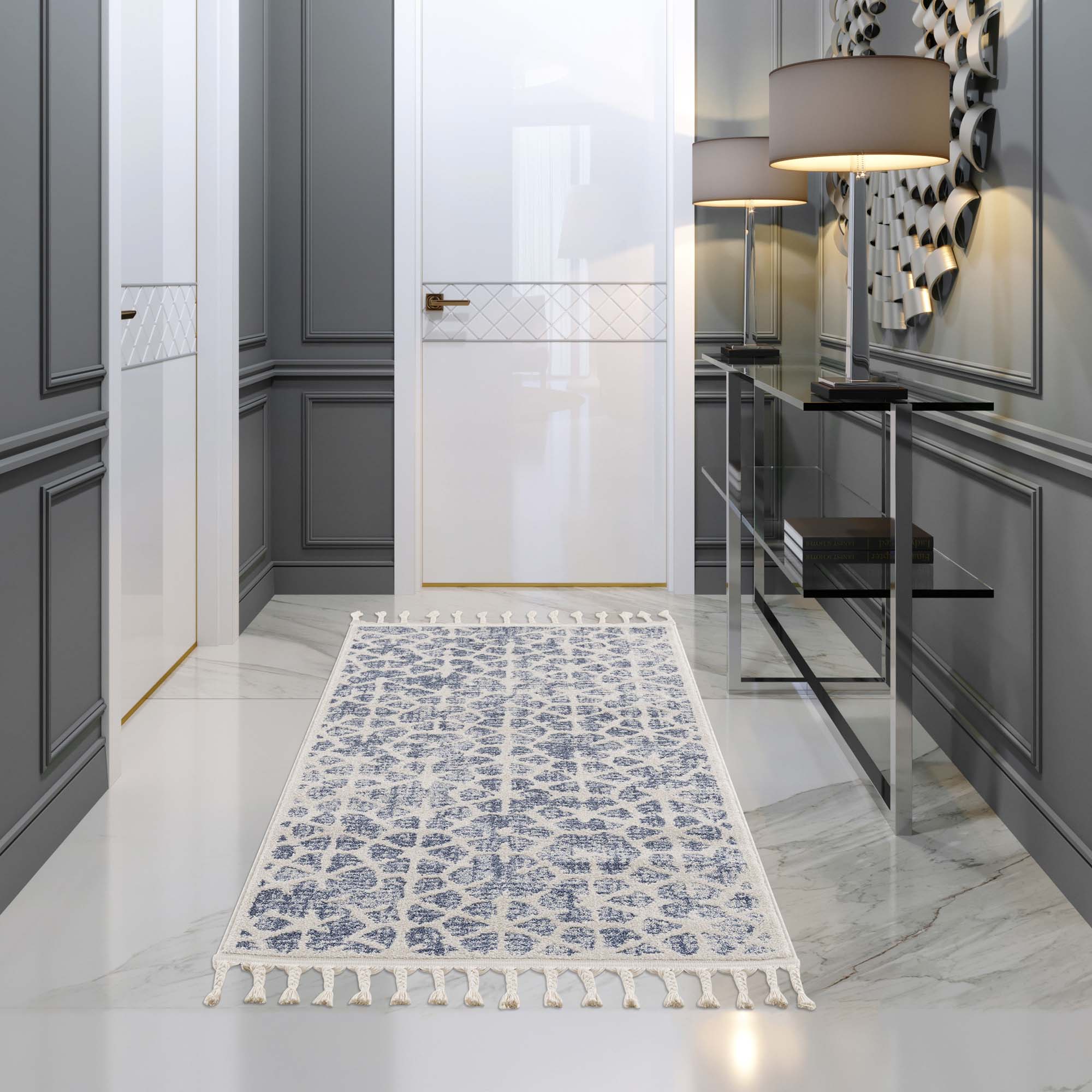 Tapis de couloir Scandi à franges tressées - Bleu – STUDIO DECO