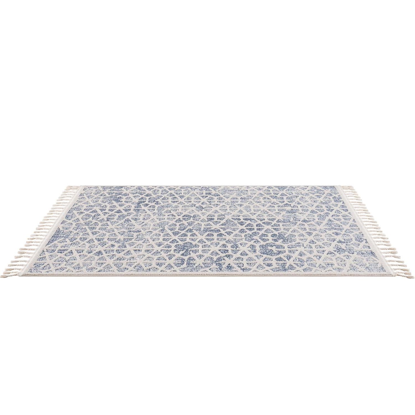 Tapis Scandinave à franges tressées - Bleu