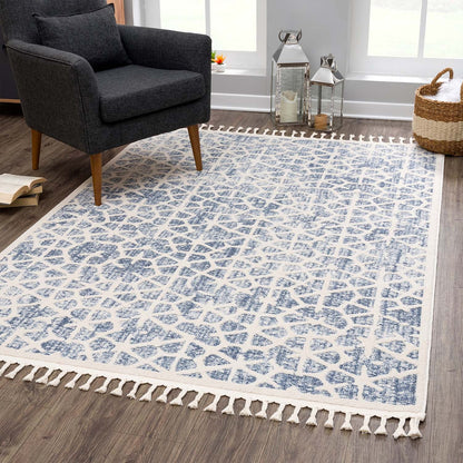 Tapis Scandinave à franges tressées - Bleu