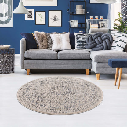 Tapis rond Scandinave tressées - Beige et Crème