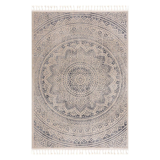 Tapis Scandinave à franges tressées Crème et Gris