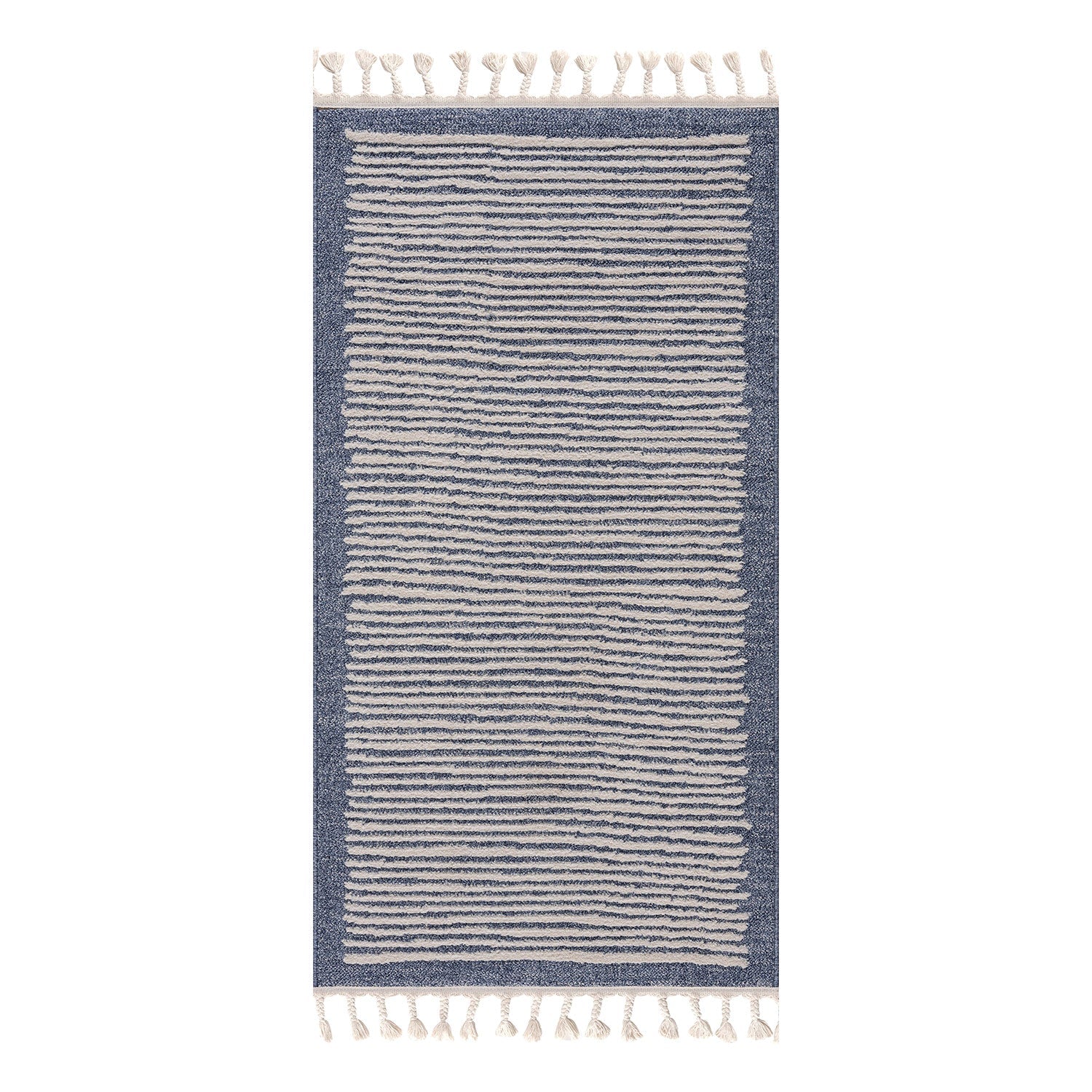 Tapis de couloir Lignes à franges tressées - Bleu – STUDIO DECO