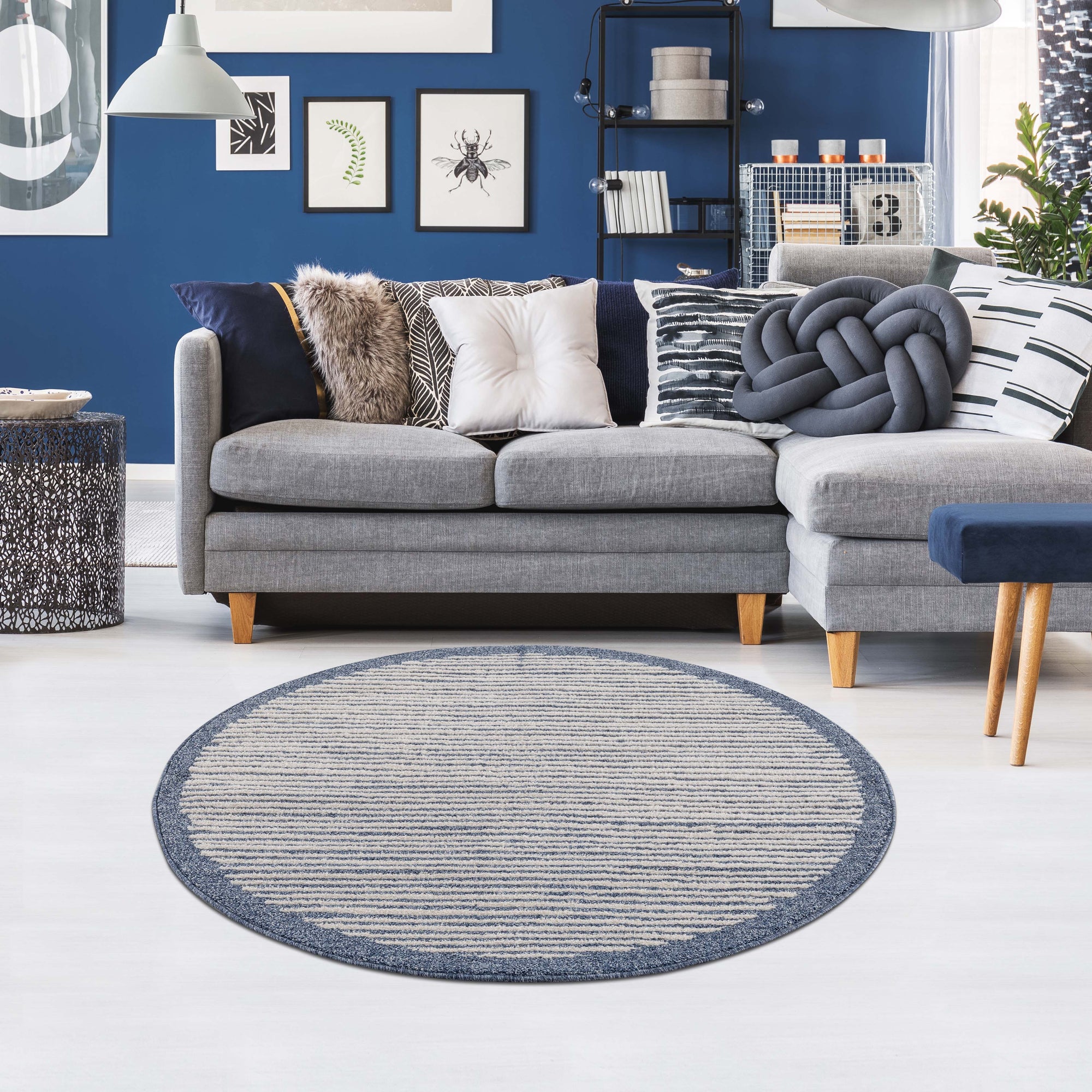 Tapis rond Lignes tressées - Bleu – STUDIO DECO