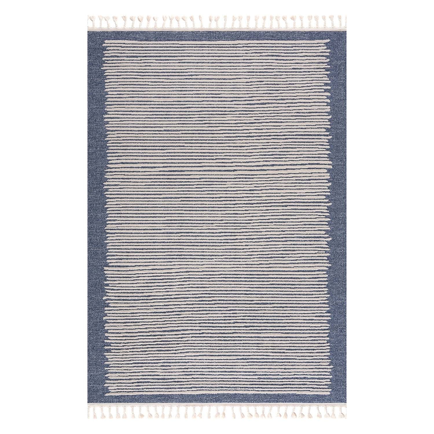 Tapis Lignes à franges tressées - Bleu – STUDIO DECO