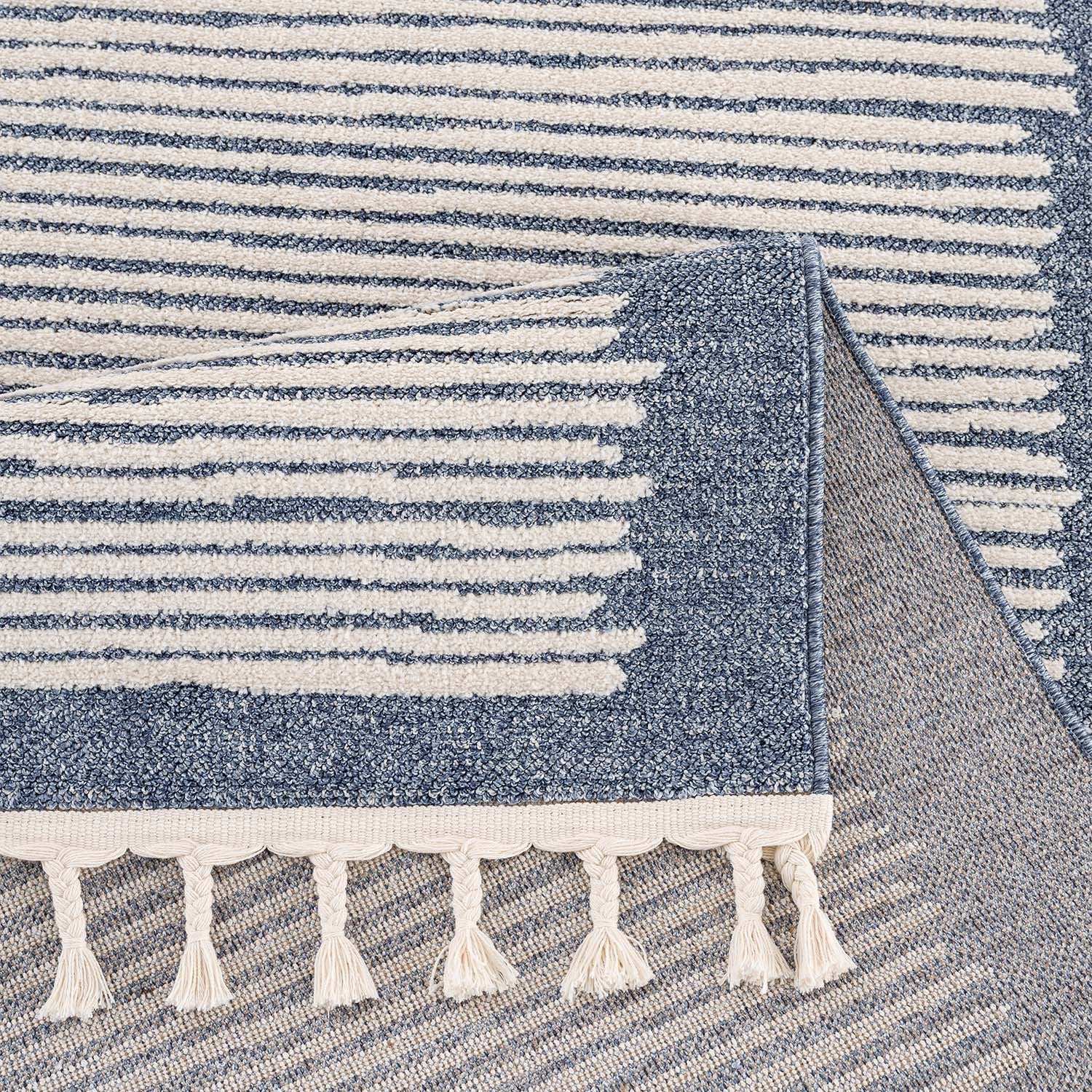 Tapis Lignes à franges tressées - Bleu – STUDIO DECO