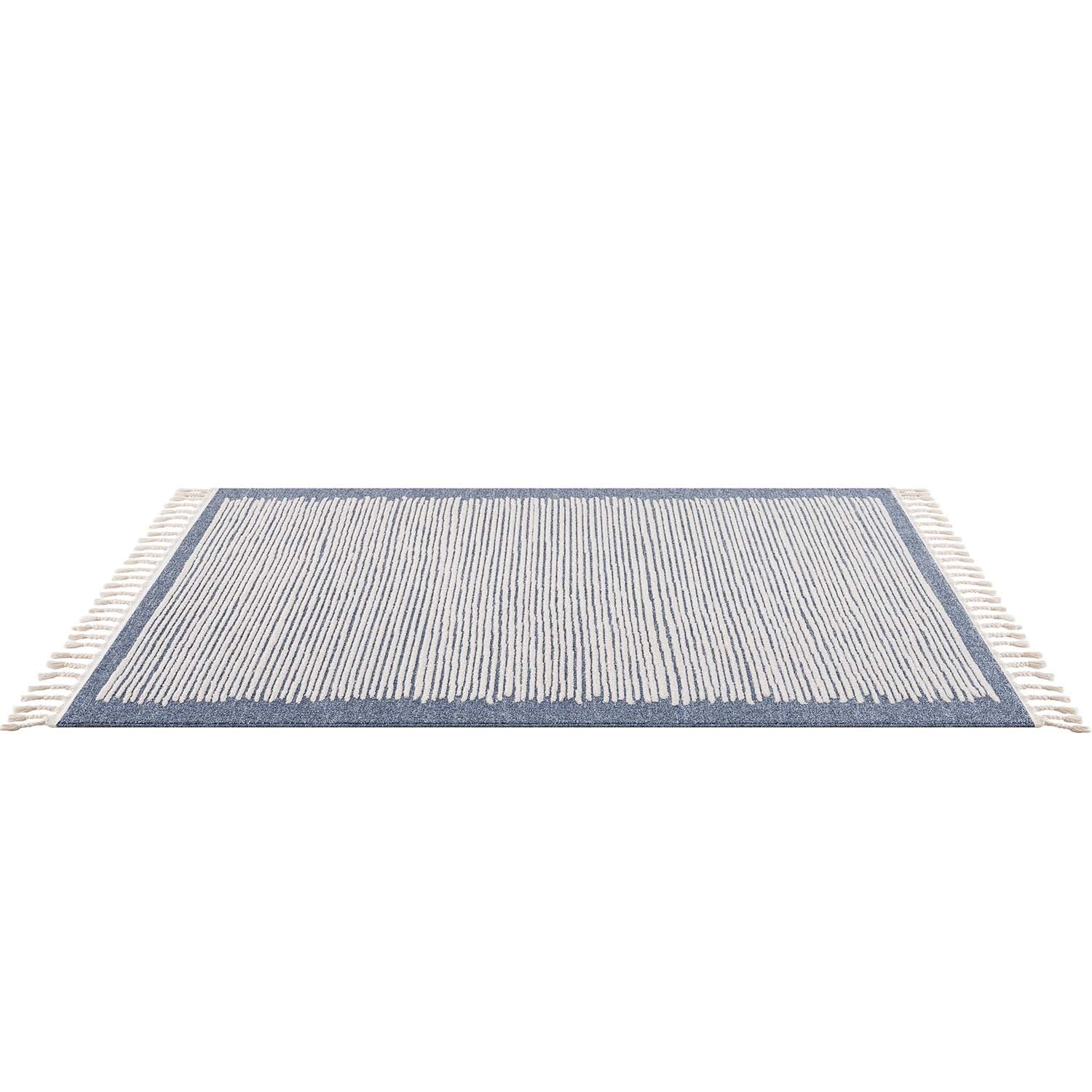 Tapis Lignes à franges tressées - Bleu – STUDIO DECO