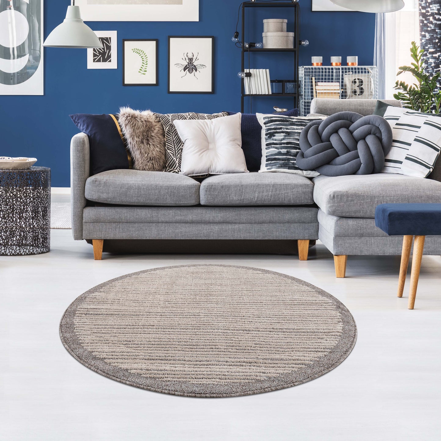 Tapis rond Scandinave tressées - Beige et Crème