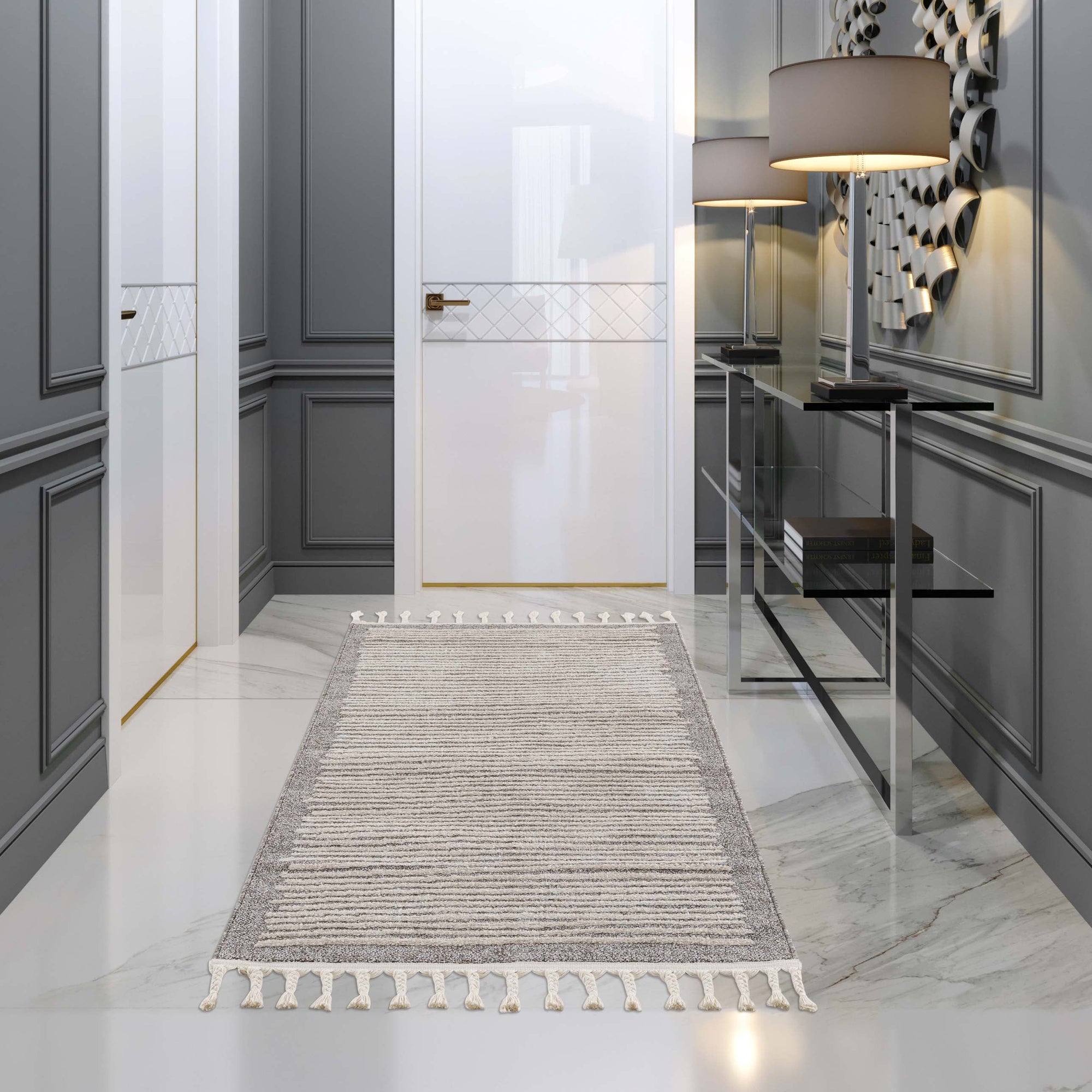 Tapis de couloir Lignes à franges tressées - Beige – STUDIO DECO