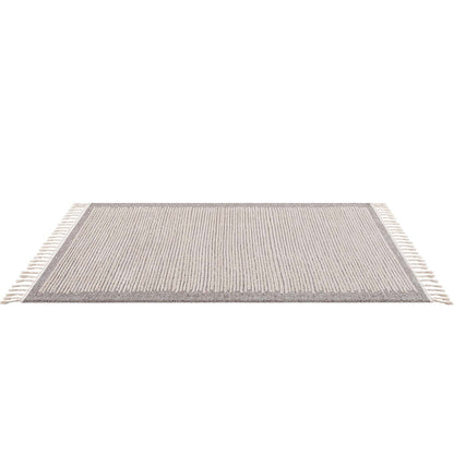 Tapis Scandinave à franges tressées - Beige et Crème