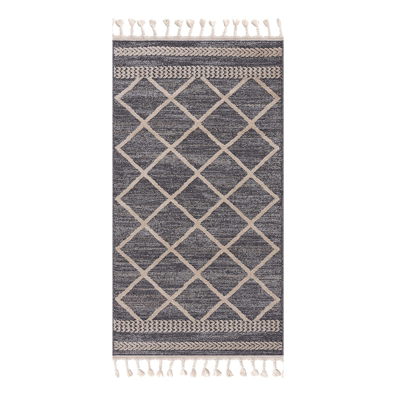 Tapis de couloir Geo à franges tressées - Gris – STUDIO DECO