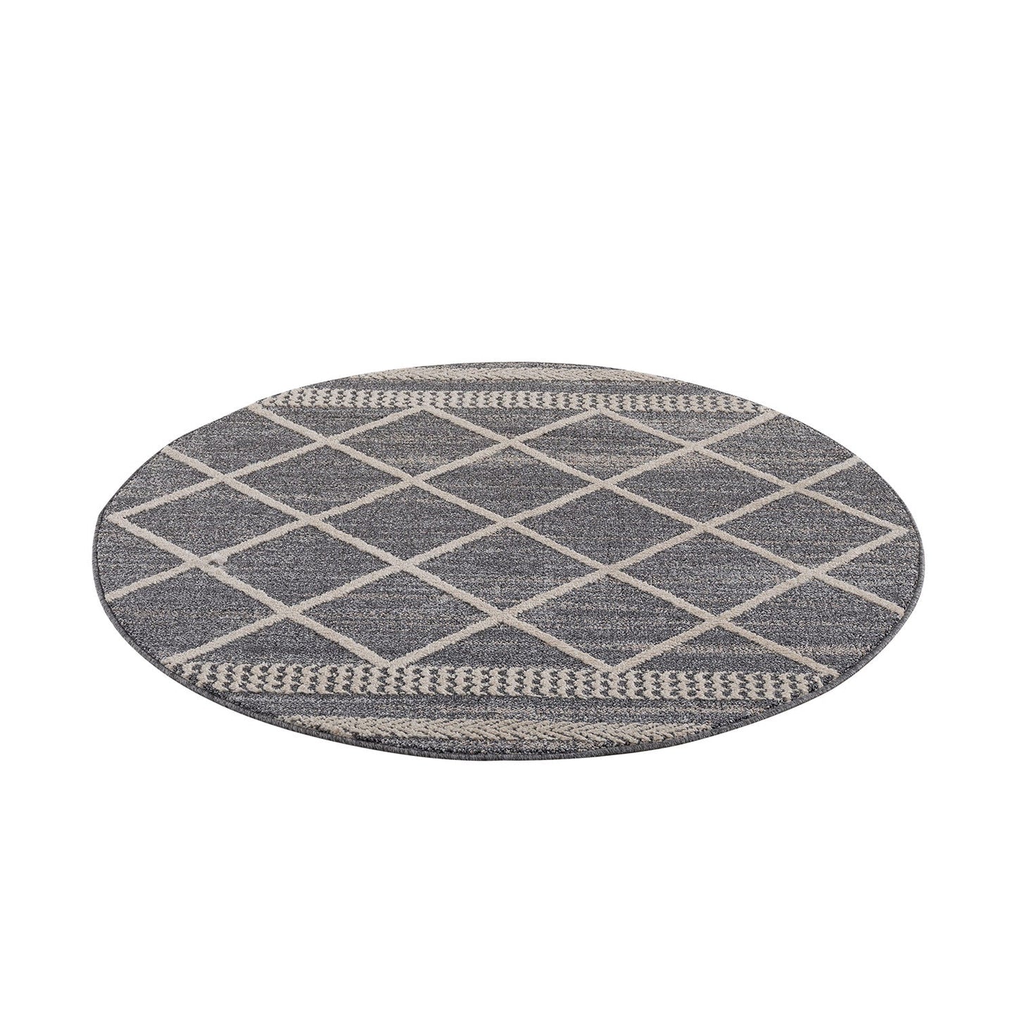 Tapis rond géométrique tressées - Gris et Crème