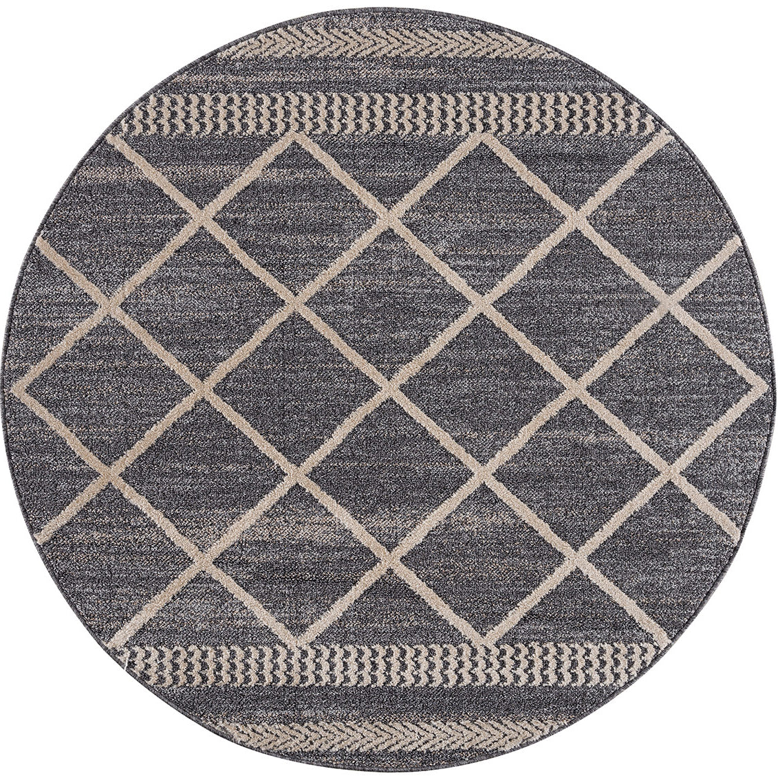 Tapis rond géométrique tressées - Gris et Crème