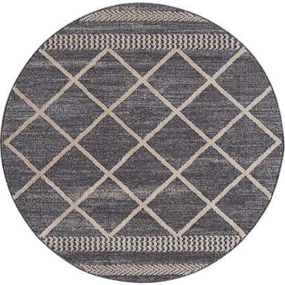 Tapis rond géométrique tressées - Gris et Crème