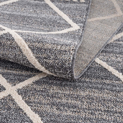 Tapis géométrique à franges tressées - Gris et Crème