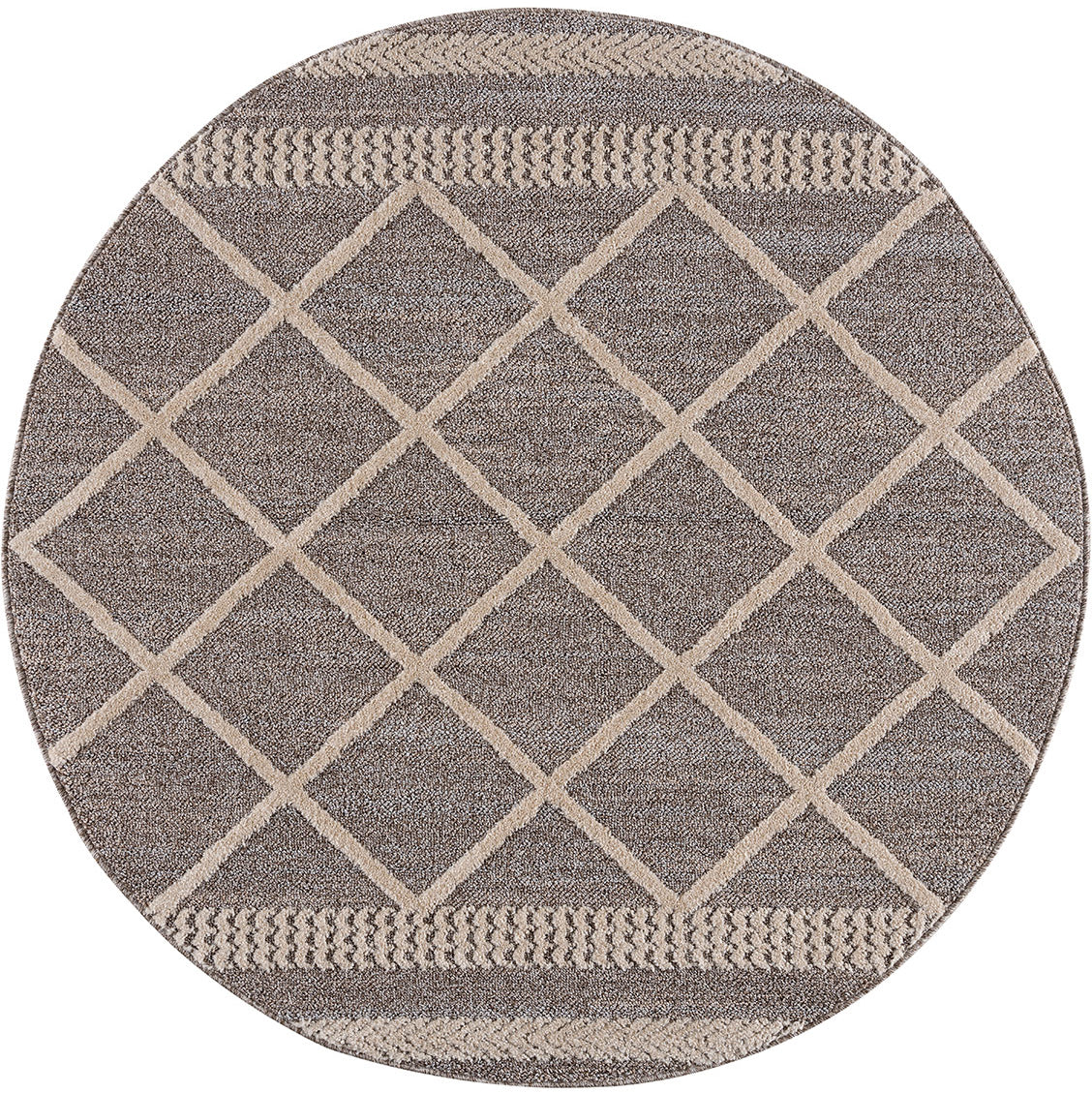 Tapis rond géométrique tressées - Beige et Crème