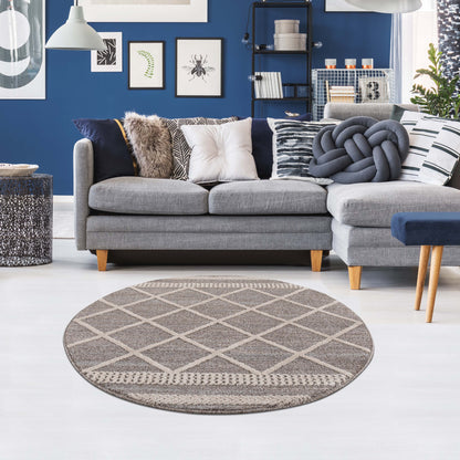 Tapis rond géométrique tressées - Beige et Crème