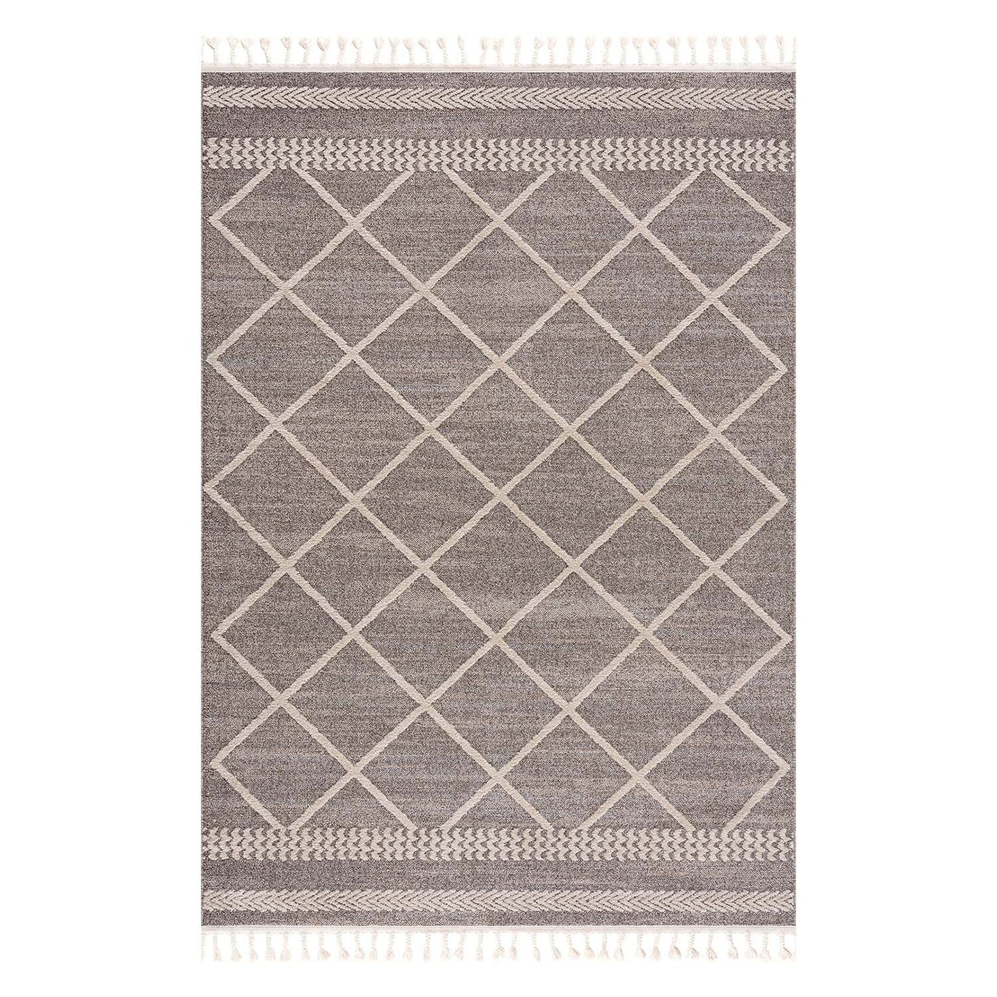 Tapis géométrique à franges tressées - Beige et Crème