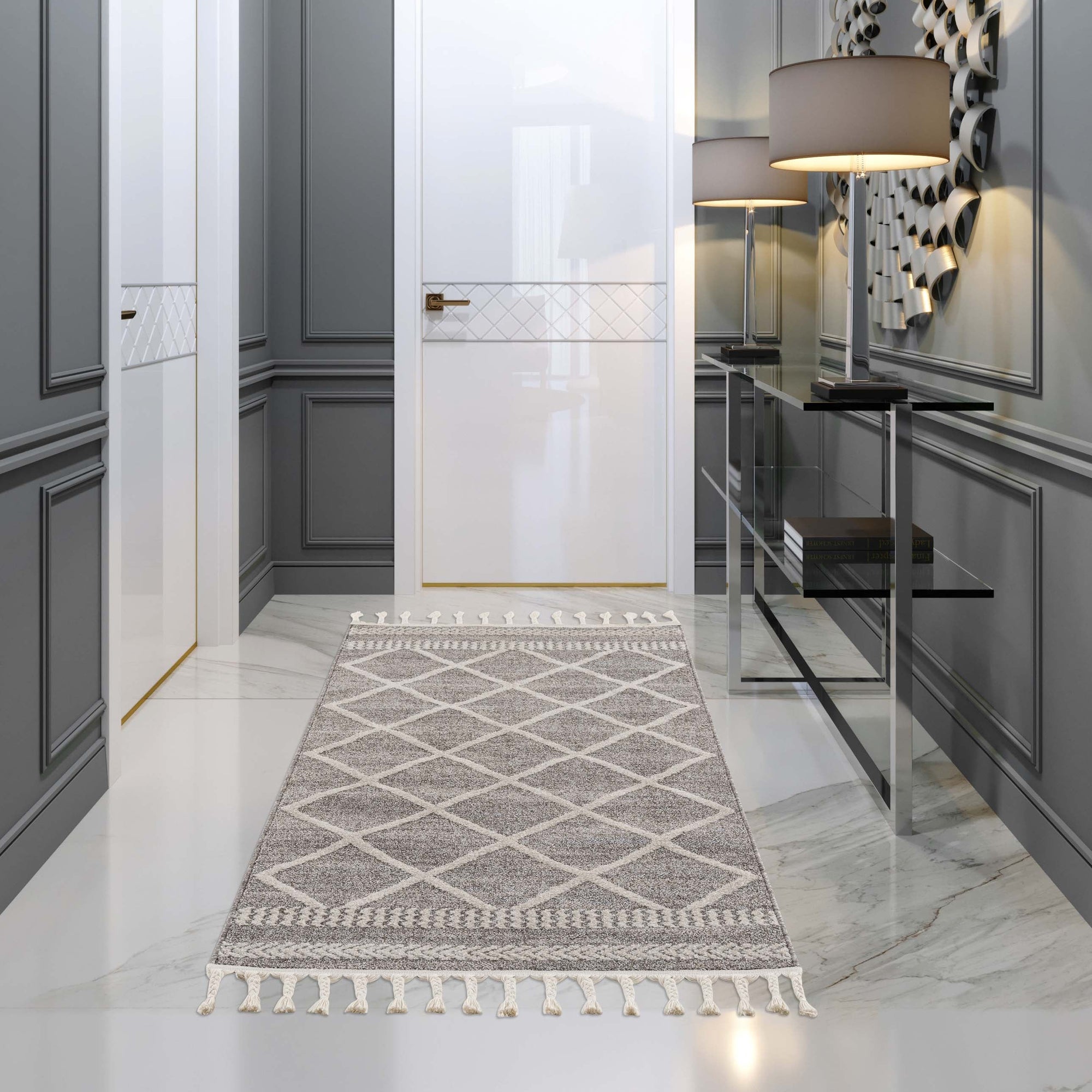 Tapis de couloir Geo à franges tressées - Beige – STUDIO DECO