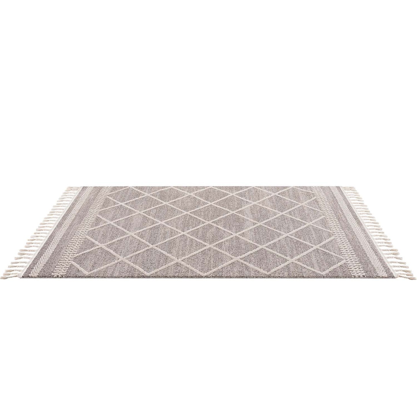 Tapis géométrique à franges tressées - Beige et Crème