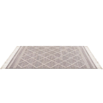 Tapis géométrique à franges tressées - Beige et Crème