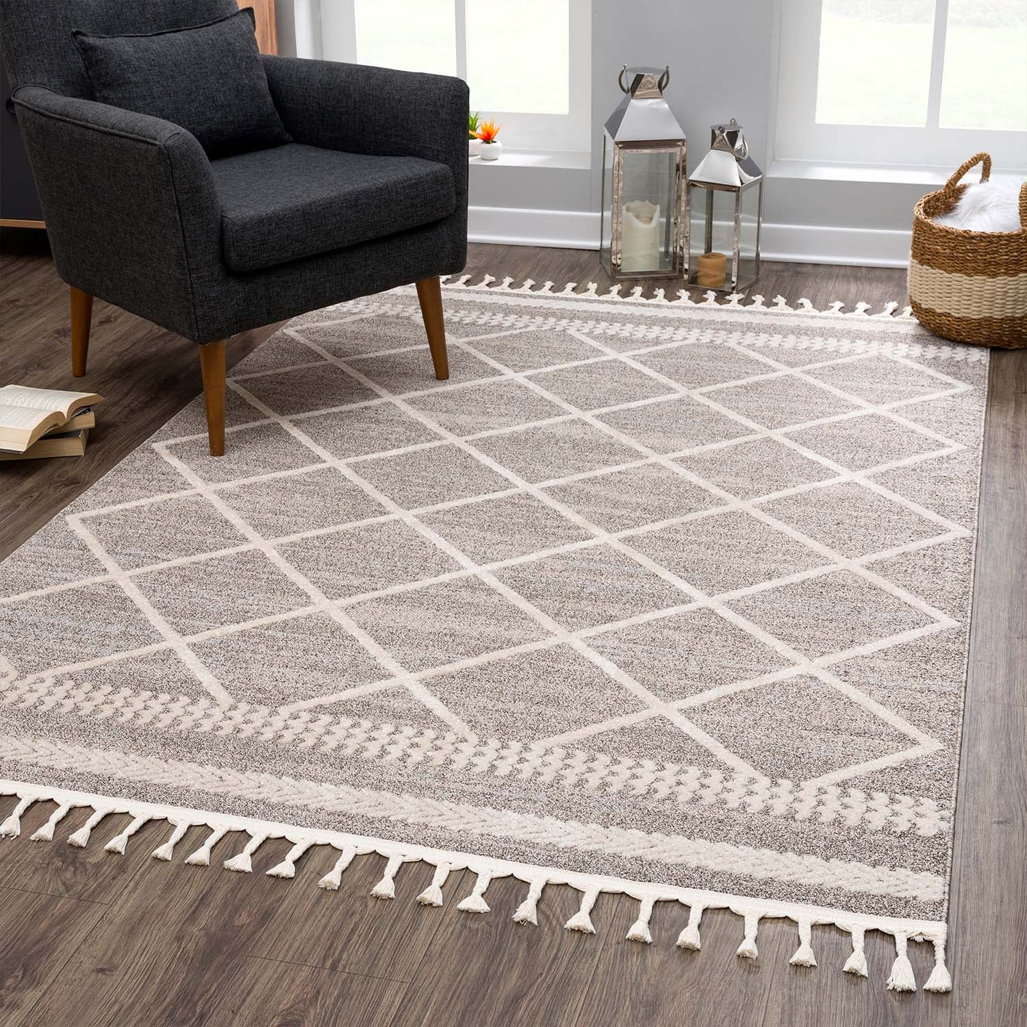 Tapis Geo à franges tressées - Beige – STUDIO DECO