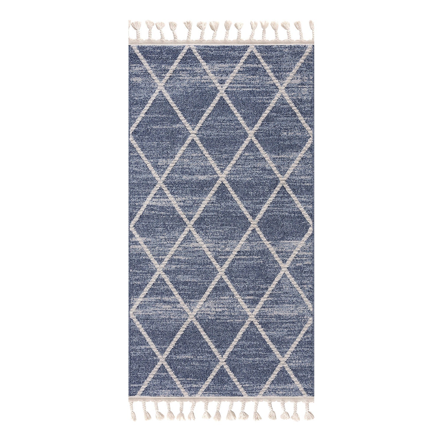 Tapis de couloir Geo à franges tressées - Bleu – STUDIO DECO