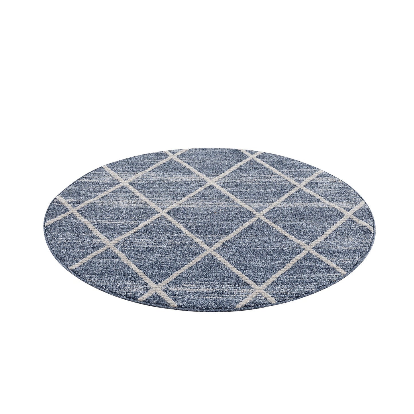 Tapis rond géométrique tressées - Bleu et Crème