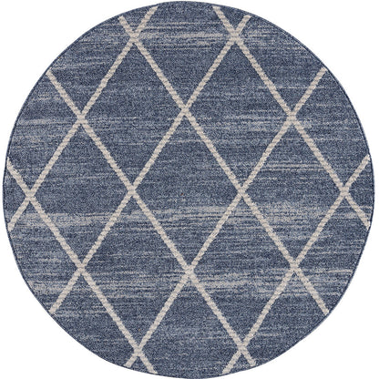 Tapis rond géométrique tressées - Bleu et Crème