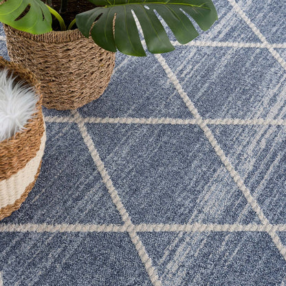 Tapis géométrique à franges tressées - Bleu et Crème