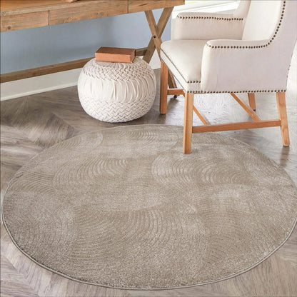 Tapis Rond uni à motifs Arc en relief - Beige