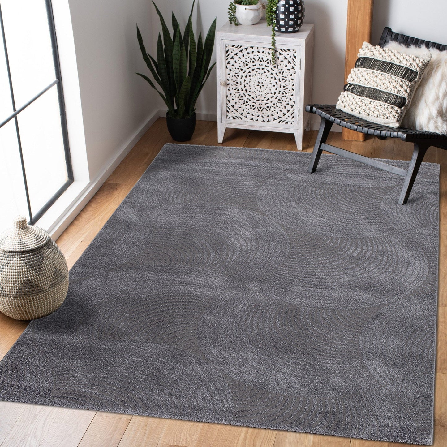 Tapis uni à motifs Arc en relief - Gris