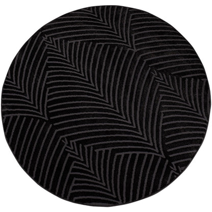 Tapis Rond à motifs feuillages en relief - Anthracite