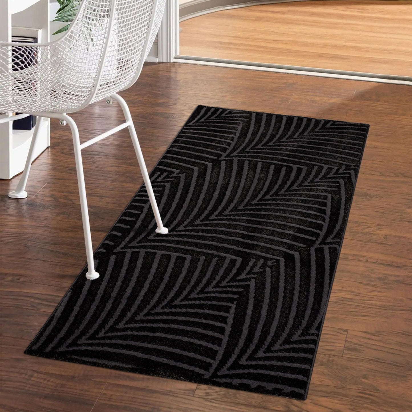 Tapis uni à motifs feuillages en relief - Anthracite