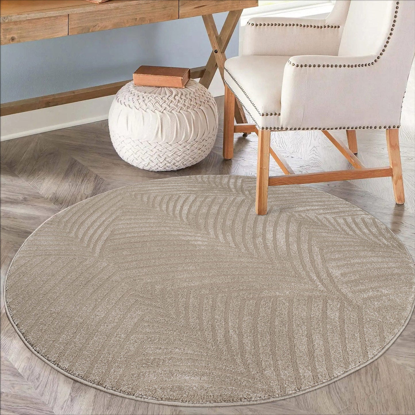 Tapis Rond à motifs feuillages en relief - Beige