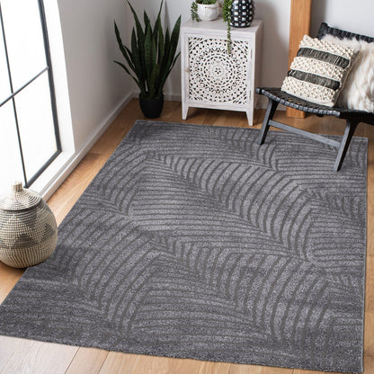 Tapis uni à motifs feuillages en relief - Gris