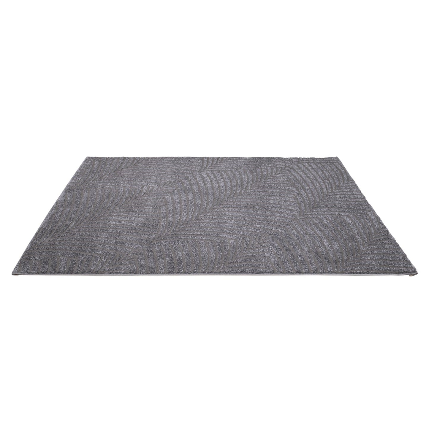 Tapis uni à motifs feuillages en relief - Gris