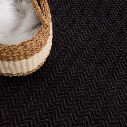 Tapis Rond uni à relief chevrons - Anthracite