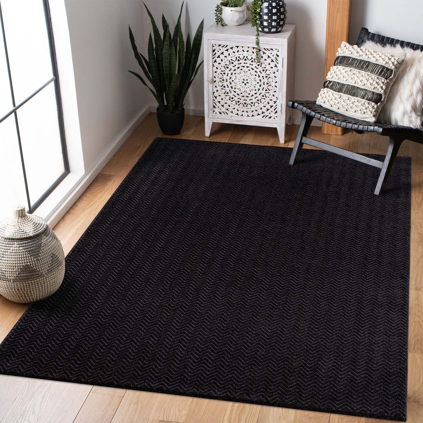 Tapis uni à relief chevrons - Anthracite