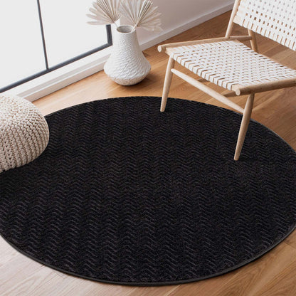 Tapis Rond uni à relief chevrons - Anthracite