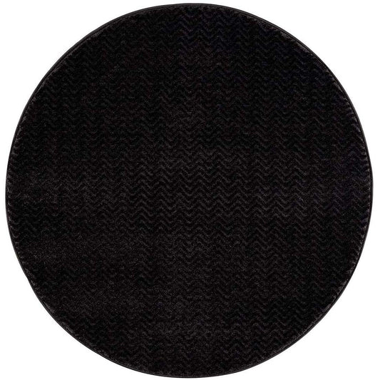 Tapis Rond uni noir à relief chevron