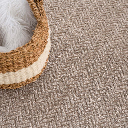 Tapis Rond uni à relief chevrons - Beige