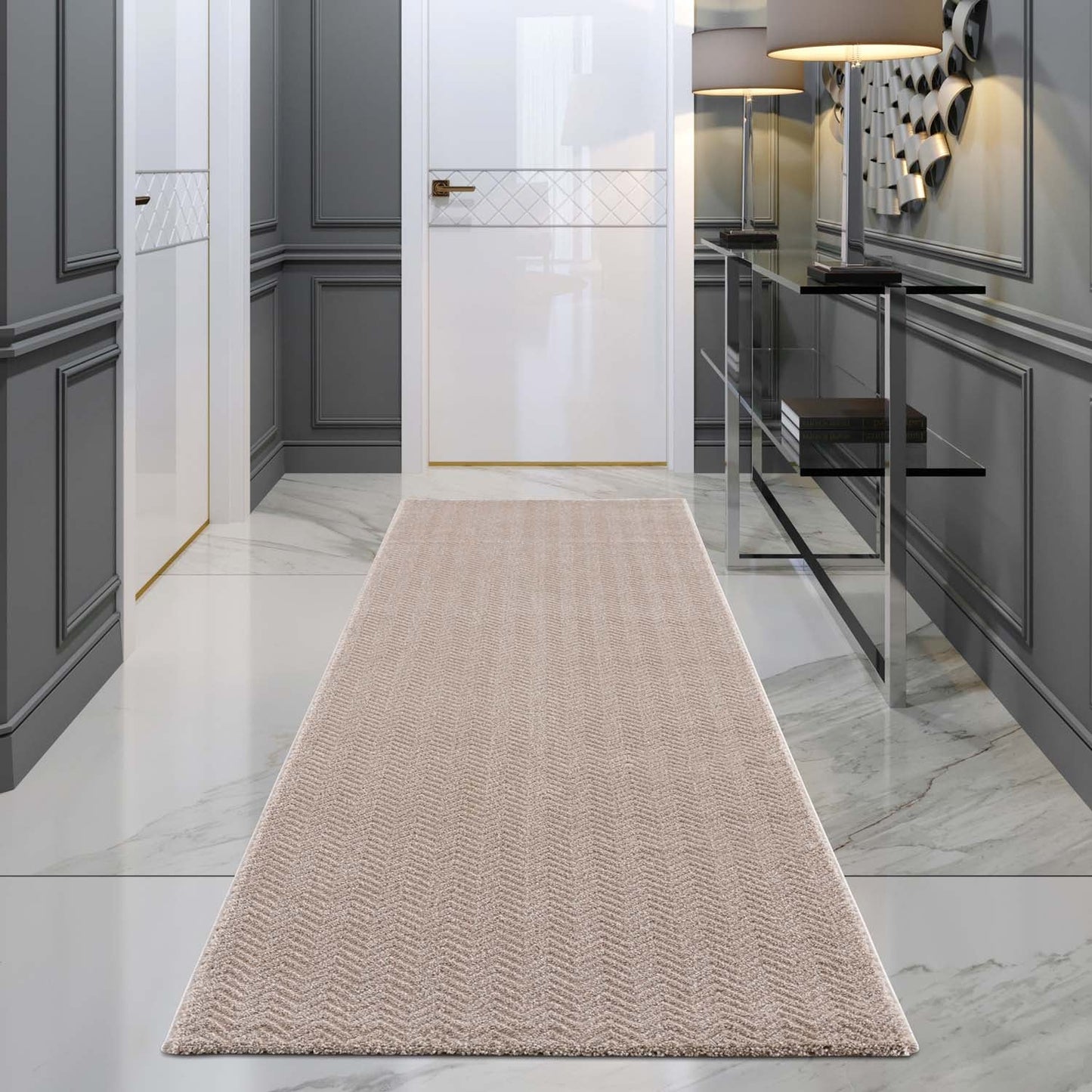 Tapis uni à relief chevrons - Beige