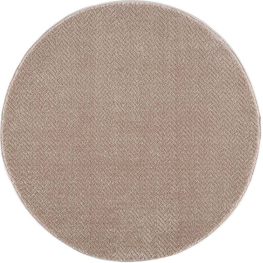 Tapis Rond uni beige à relief chevron