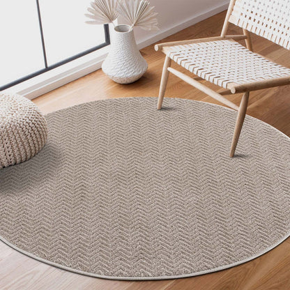 Tapis Rond uni à relief chevrons - Beige